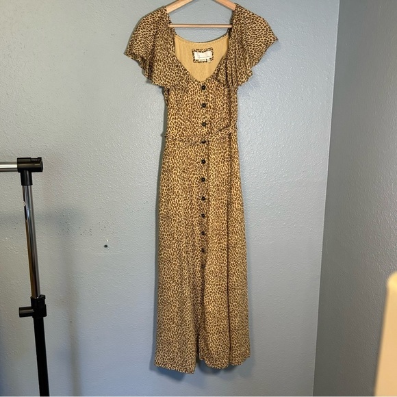 Anthropologie Bolano Leopard Print Midi Button Front Dress Size 0 Boho - Picture 3 of 14